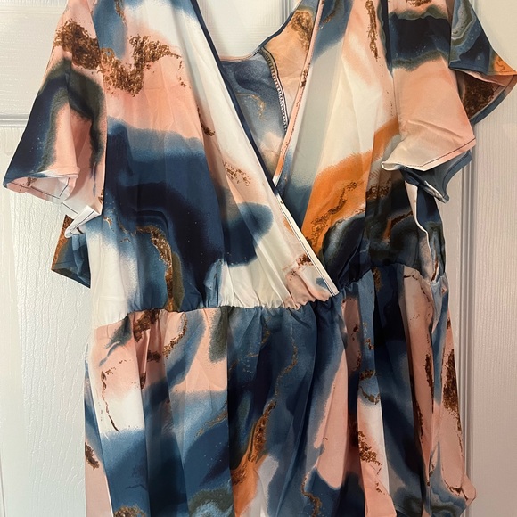 Plus Size Elegant V-Neck Belted Trendy Summer Tie Dye Blouse Tunic Top 12W -20W - Picture 9 of 10